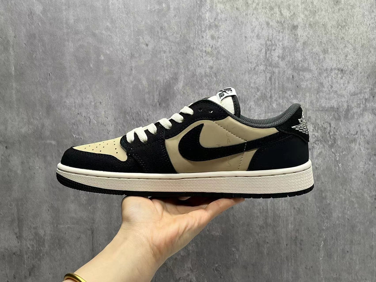 Air Jordan 1 D Reverse Swoosh Black and Beige Sneakers